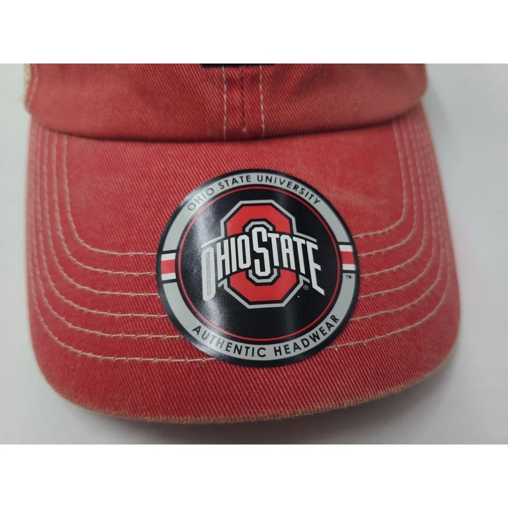 Ohio State University Buckeyes OSU Mesh Trucker Snapback‎ Hat Cap NCAA Red Beige